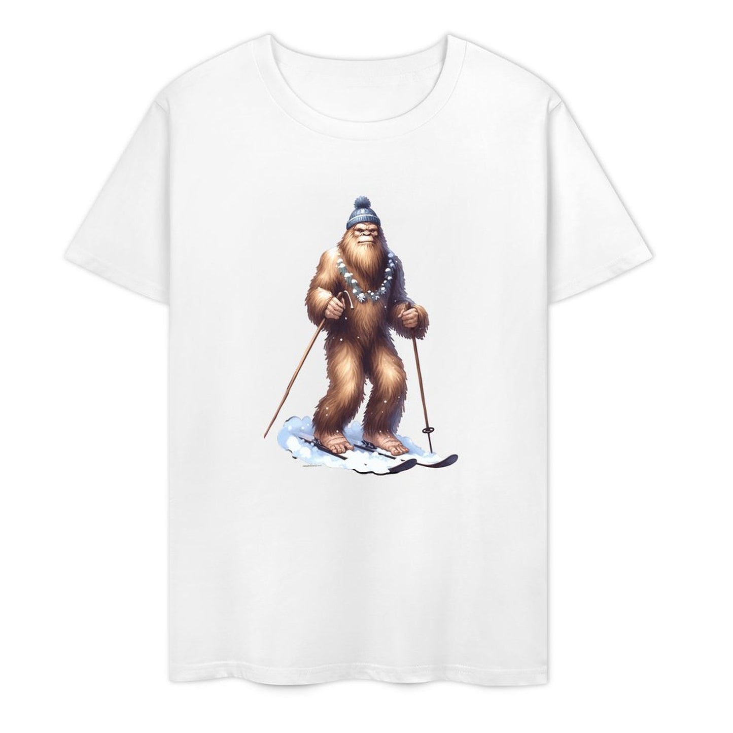 Bigfoot - Sasquatch Snow Skiing Short Sleeve Cotton T-Shirt