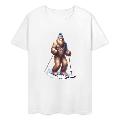 Bigfoot - Sasquatch Snow Skiing Short Sleeve Cotton T-Shirt