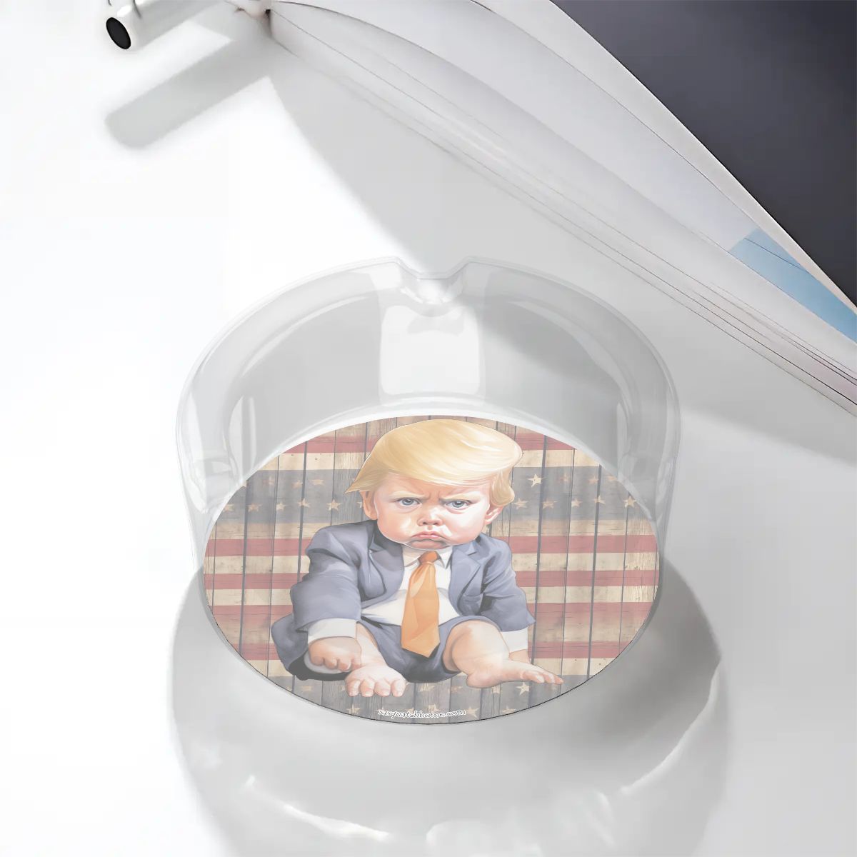 3 .3" Round, Lead Free Glass Ashtray - Baby Trump