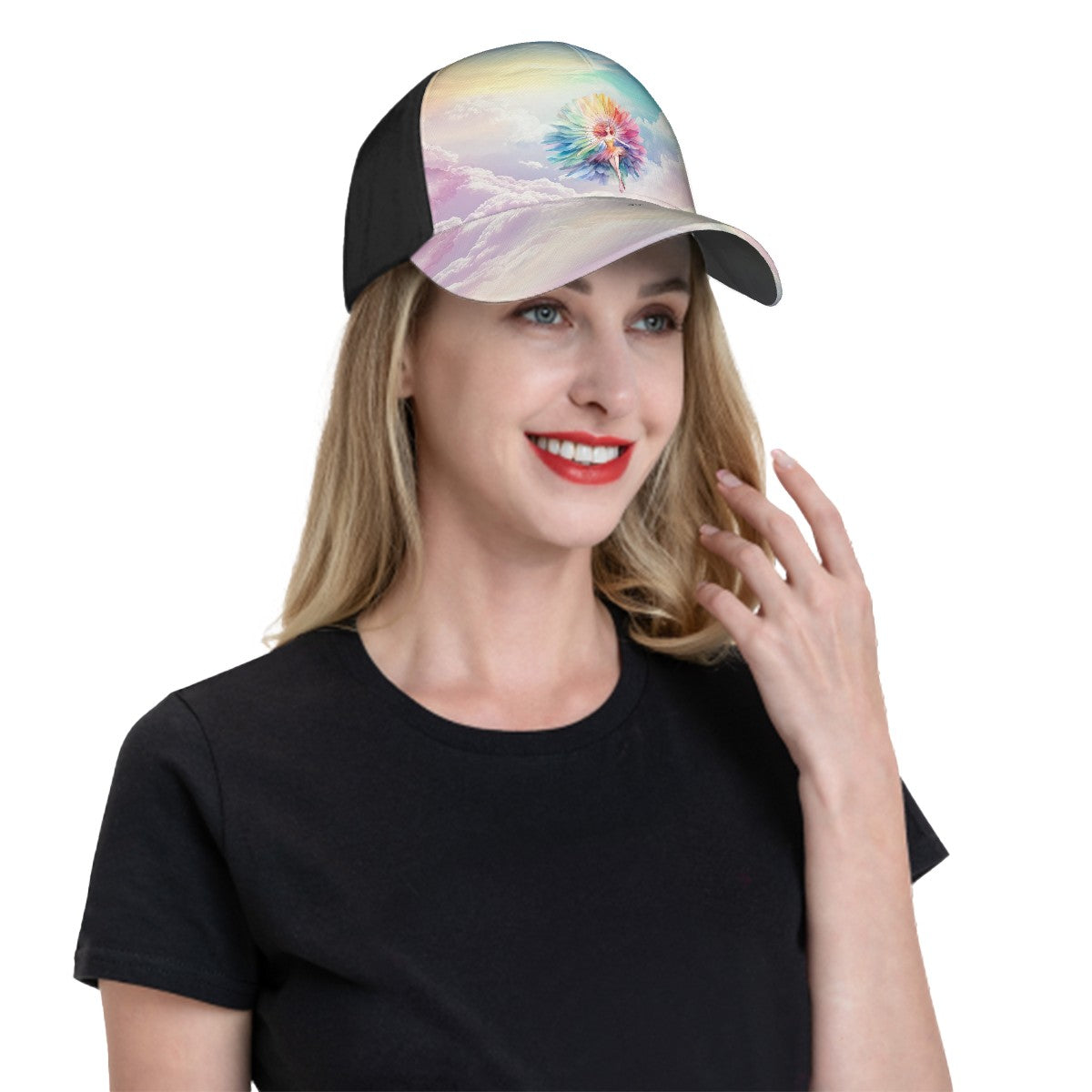 Fairy on Rainbow Clouds Baseball Cap, Polyester Twill