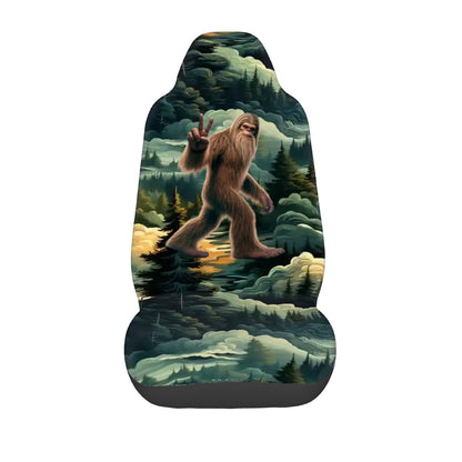 Sasquatch / Bigfoot In Woods, Set of 2 Front Auto Seat Cover