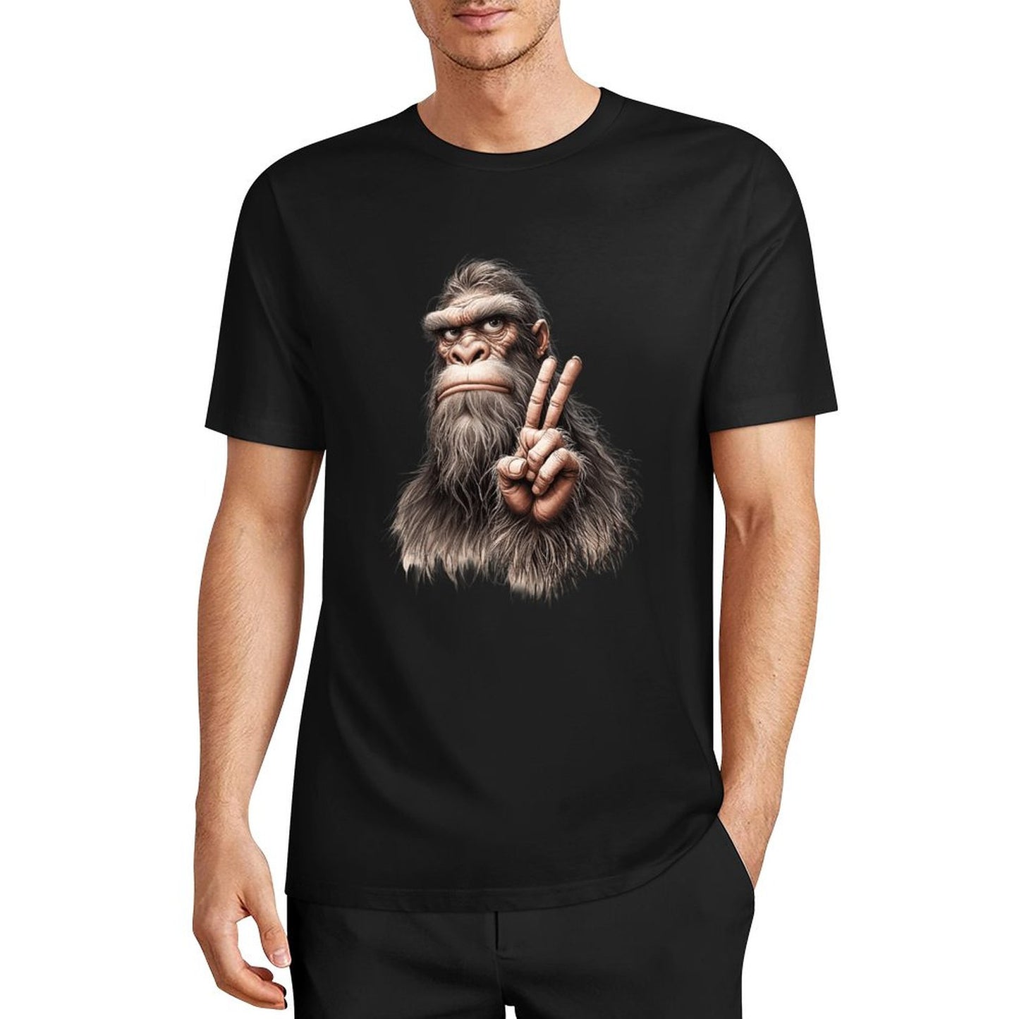 Bigfoot - Sasquatch Peace Hand Short Sleeve Cotton T-Shirt