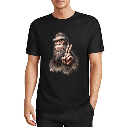 Bigfoot - Sasquatch Peace Hand Short Sleeve Cotton T-Shirt