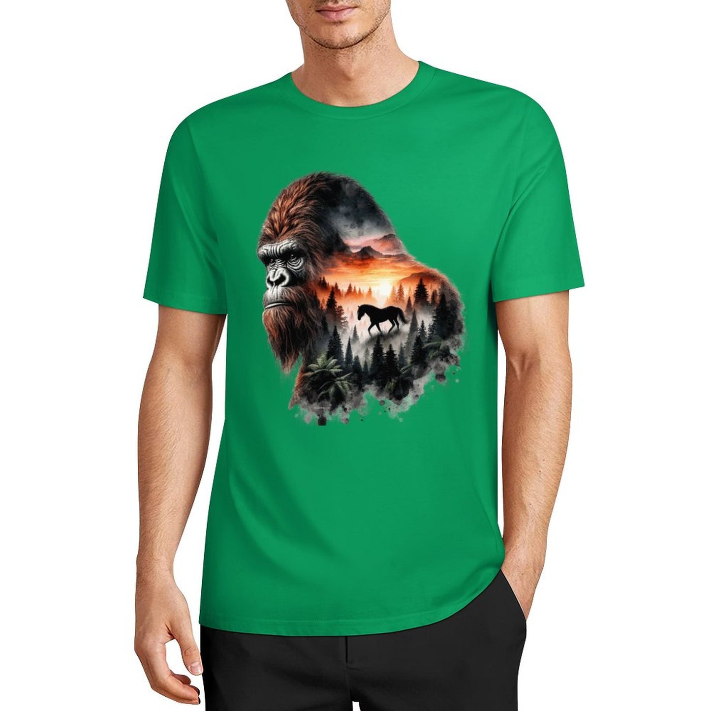 Bigfoot - Sasquatch Scenery Short Sleeve Cotton T-Shirt