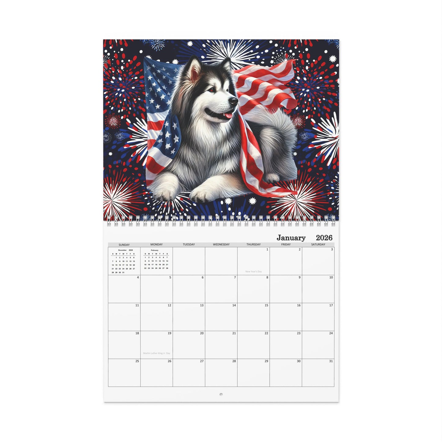 Patriotic Dog 8x11 inch Wall Calendar - American Flag Theme, 2024 Planner for Dog Lovers, Home Decor, Gift for Holidays, Office Organization