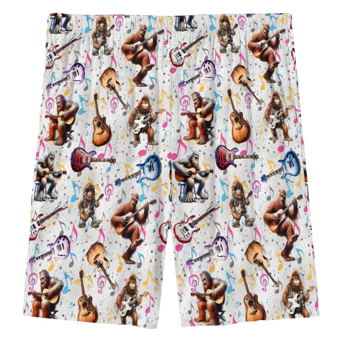 Bigfoot Sasquatch playing Guitar, Men’s Polyester, pocketed, pajama Shorts