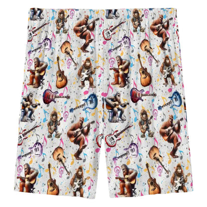 Bigfoot Sasquatch playing Guitar, Men’s Polyester, pocketed, pajama Shorts