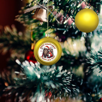 Bigfoot Sasquatch Santa, "Merry Squatchmas..", Christmas Ball Ornaments