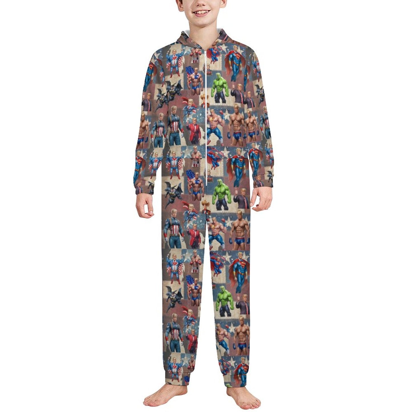 10 Trump Designs, Youth Flannel Footless Zip up Pajama Jumpsuit