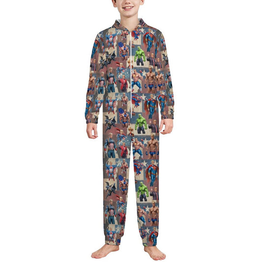 10 Trump Designs, Youth Flannel Footless Zip up Pajama Jumpsuit
