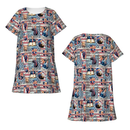 20 Donald Trump Cartoon Designs, Women’s Loose Fit Short Sleeve Night Gown