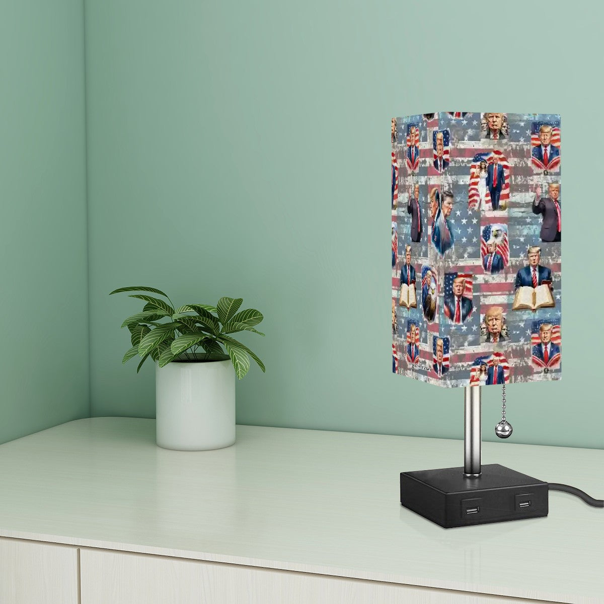 20 Donald Trump Designs, Square Table Lamp with USB Ports, Charger