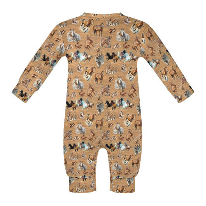 10 Animal Designs, Long Sleeve Baby / Toddler Romper, Faux Cotton