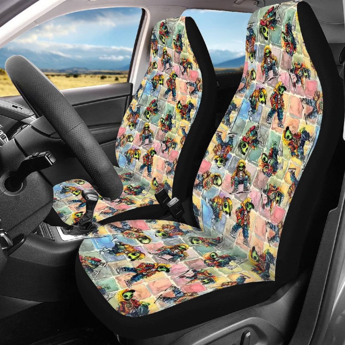 6 Alien Design, Set of 3 Auto Seat Covers
