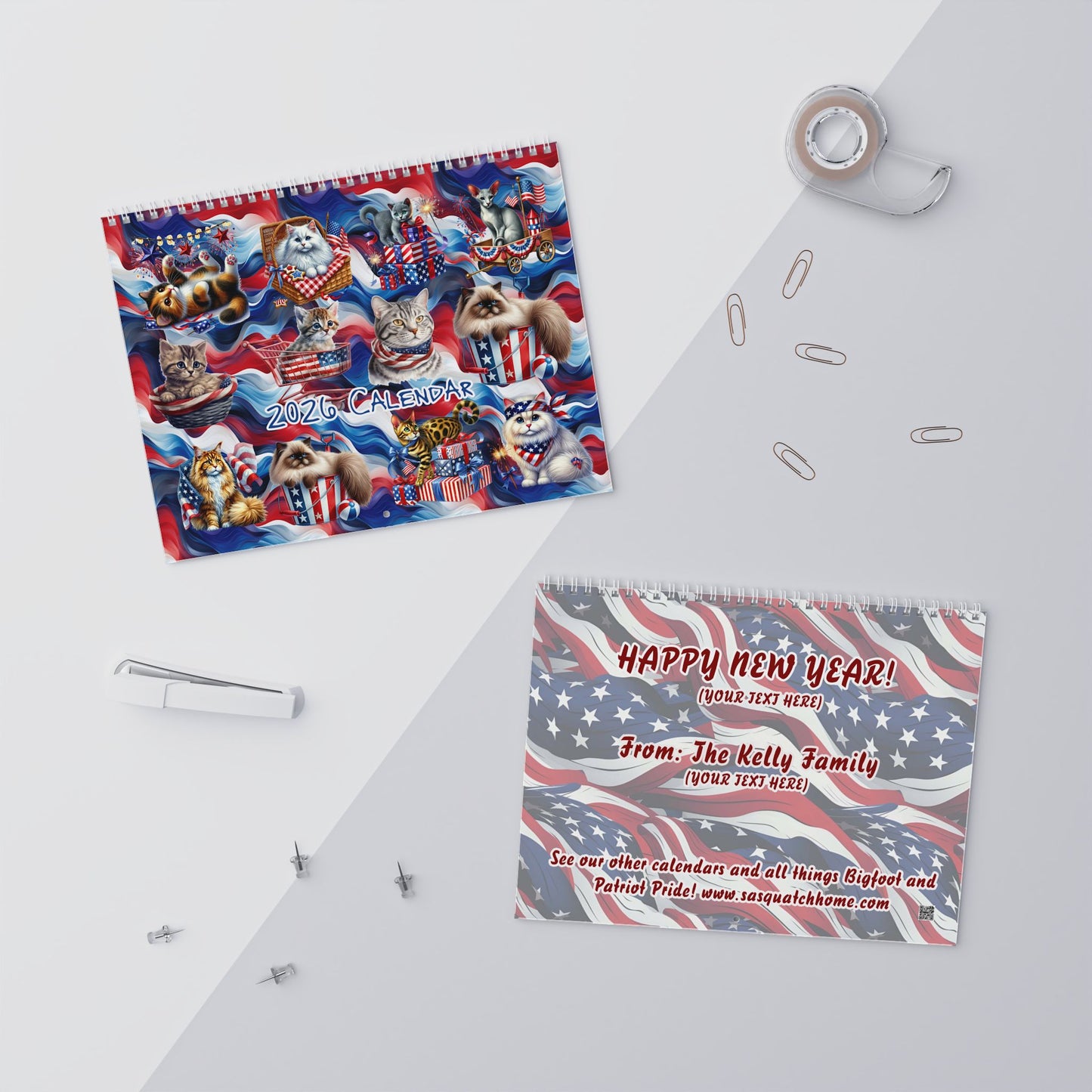 Patriot Kitties 2026 8x11 Wall Calendar, Personalize As Gift Home Decor, Gift for Holidays, Office Organization