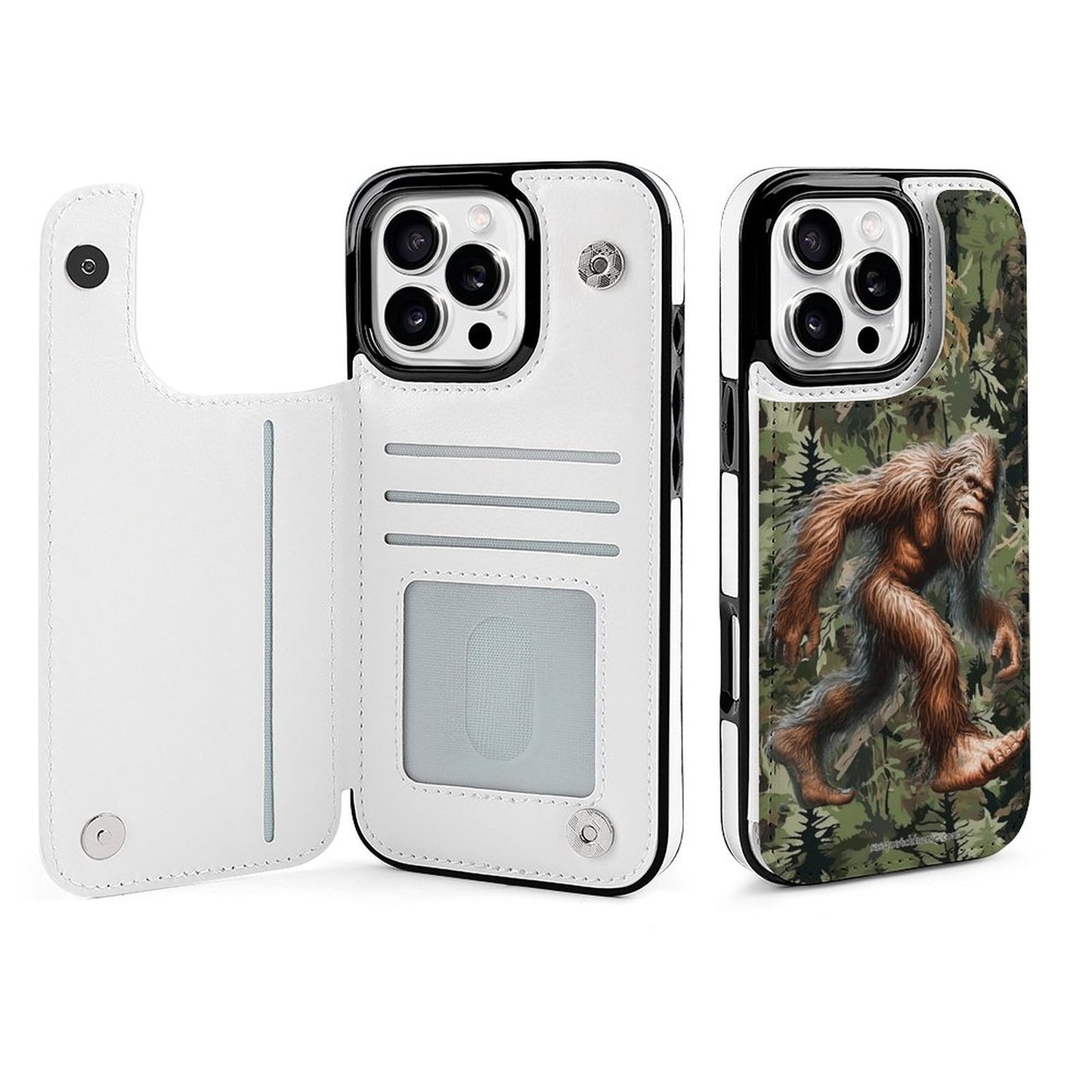 Bigfoot / Sasquatch in Woods, iPhone 16 Faux Leather Wallet Case