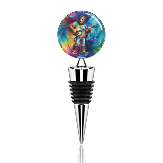 Hippie Sasquatch play Guitar, Wine Bottle Stopper