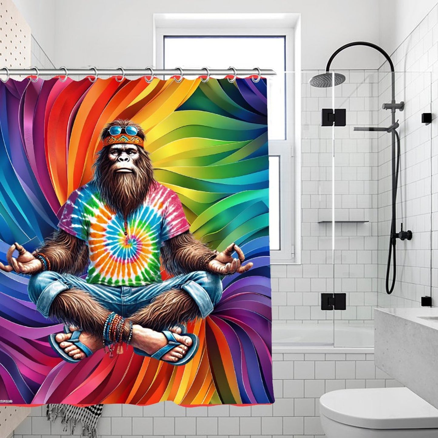 Hippie Sasquatch Bigfoot, Waterproof Polyester Shower Curtain – Made in the USA – 70.8x70.8”