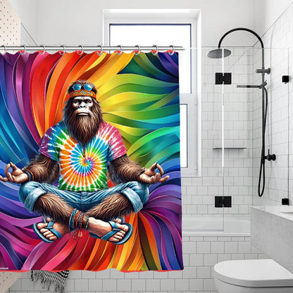 Hippie Sasquatch Bigfoot, Waterproof Polyester Shower Curtain – Made in the USA – 70.8x70.8”
