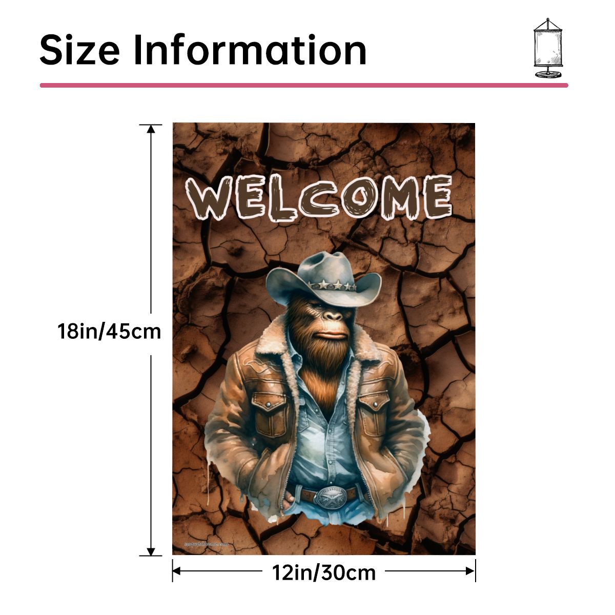 Cowboy Bigfoot Sasquatch, "Welcome, See You Soon", Garden Flag 12"x18" (Made in USA)
