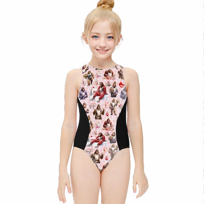 Girl’s One Piece Swimsuits, child swimwear - 20 Bigfoot, Sasquatch Designs