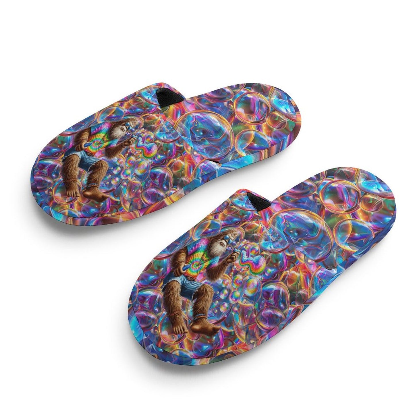 Sasquatch Bigfoot Blowing Bubbles, Flannel Children's Cotton Slippers