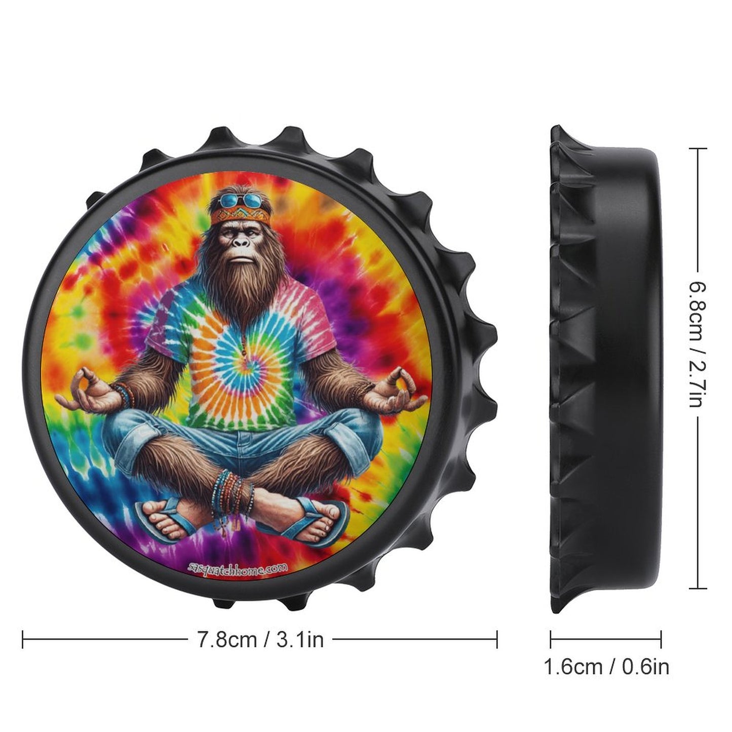 Bigfoot / Sasquatch Yoga, Zen, 3” Magnetic Can Opener / Coaster / Fridge Decor