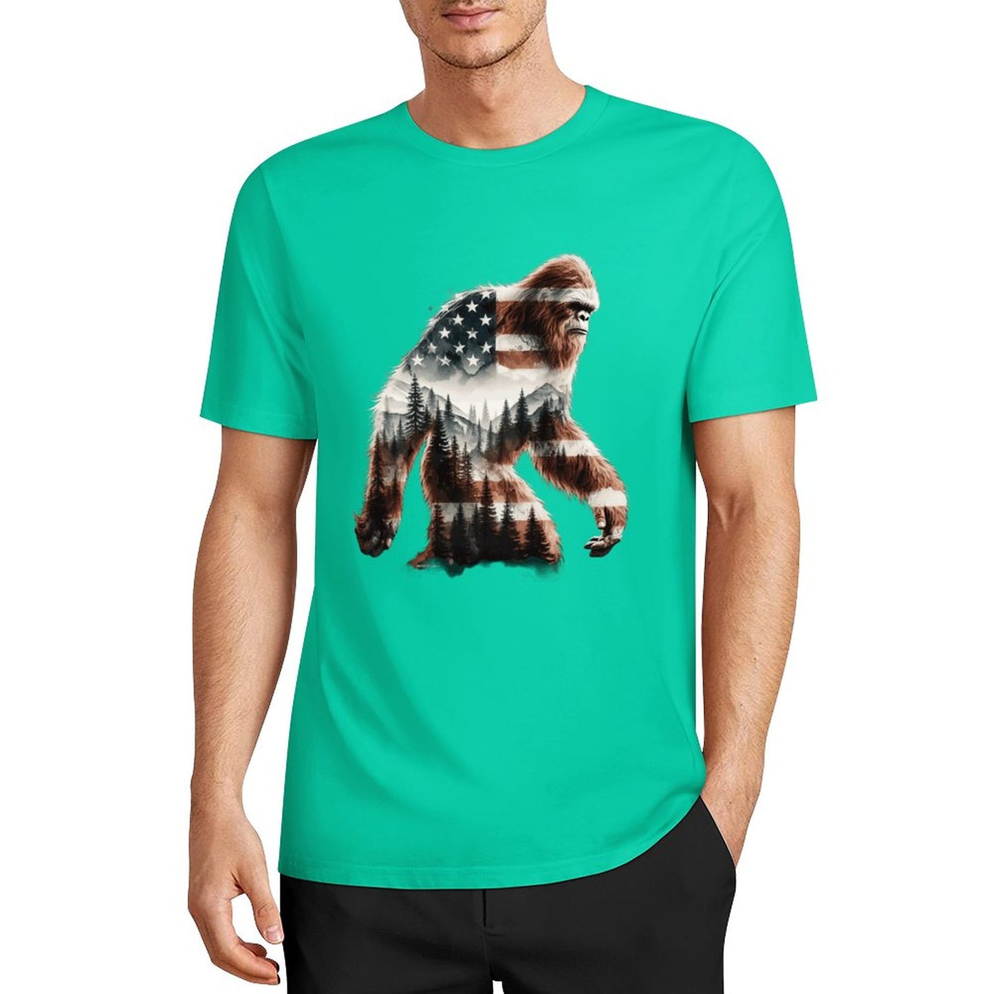 Bigfoot - Sasquatch Flag Scenery Cotton Unisex Long Sleeve T-shirt