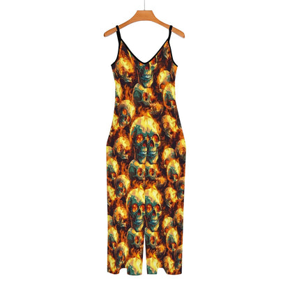 Flaming Skulls, Casual Jumpsuits for Women
