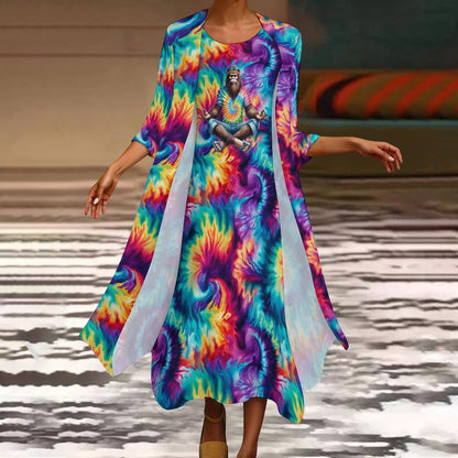 Hippie Bigfoot Sasquatch, Women’s Long Dress with Cardigan