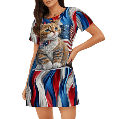 Patriot Kitty, Women’s Loose Fit Short Sleeve Night Gown