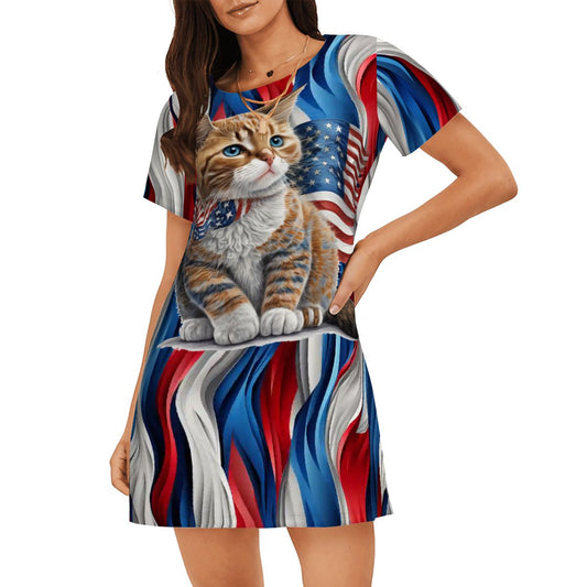 Patriot Kitty, Women’s Loose Fit Short Sleeve Night Gown