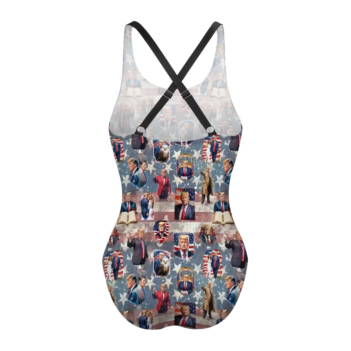 20 Donald Trump Designs, Cross-Back One Piece Swimsuit