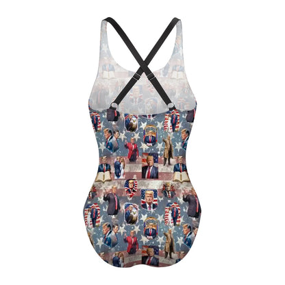 20 Donald Trump Designs, Cross-Back One Piece Swimsuit