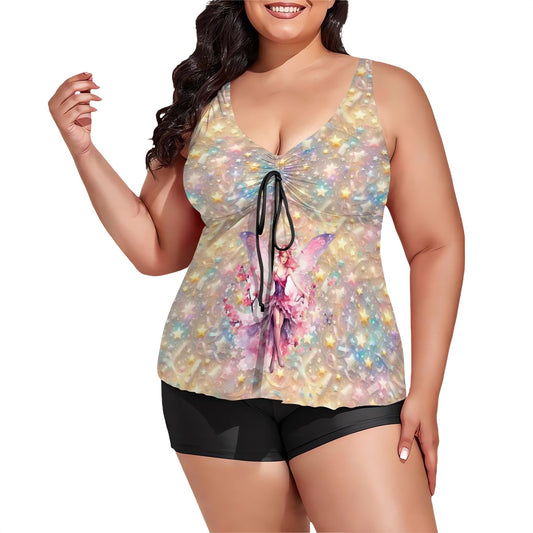 Fairy on Pastel Confetti, Plus Sized Women’s Two Piece Tankini Swimsuit
