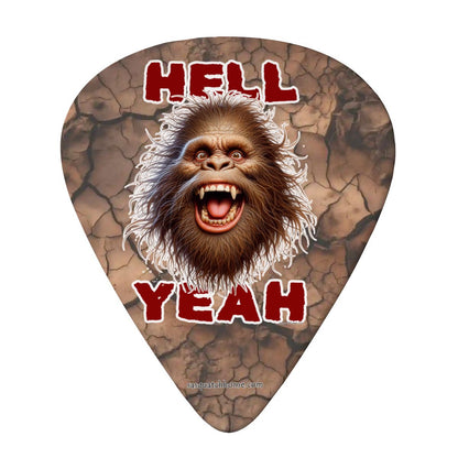 6 Guitar Picks with Keychain Snap Pick Wallet- Bigfoot Sasquatch "Hell Yeah"  – 3 Thicknesses