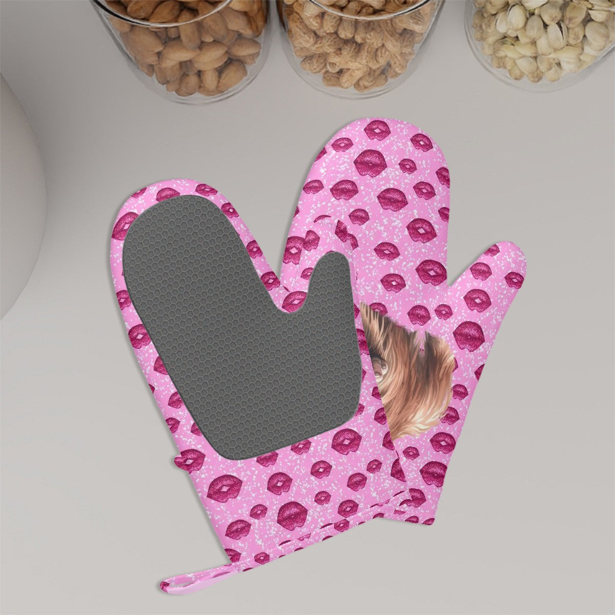 Set of 2 Silicone Heat Resistant Oven Mitts - Bigfoot, Sasquatch Blow Kiss