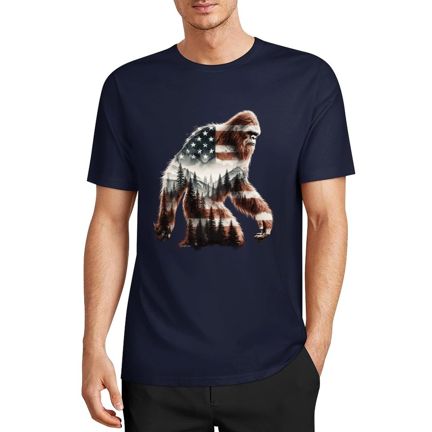 Bigfoot - Sasquatch Flag Scenery Cotton Unisex Long Sleeve T-shirt