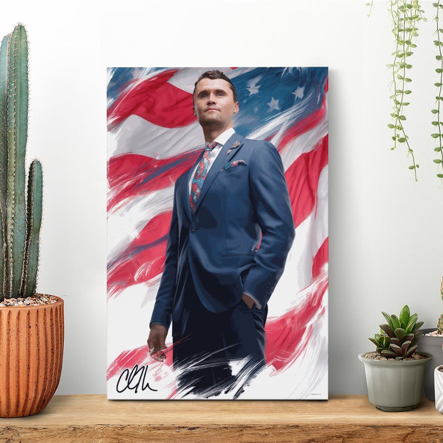 Charlie Kirk Framed Canvas Wooden Frame Wall Art Print