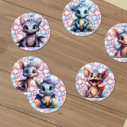 Cute Baby Dragons, Round Ceramic Coasters Set of 6