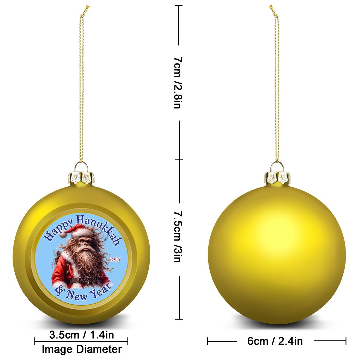 Bigfoot Sasquatch Santa, "Happy Hanukkah.." Christmas Ball Ornaments