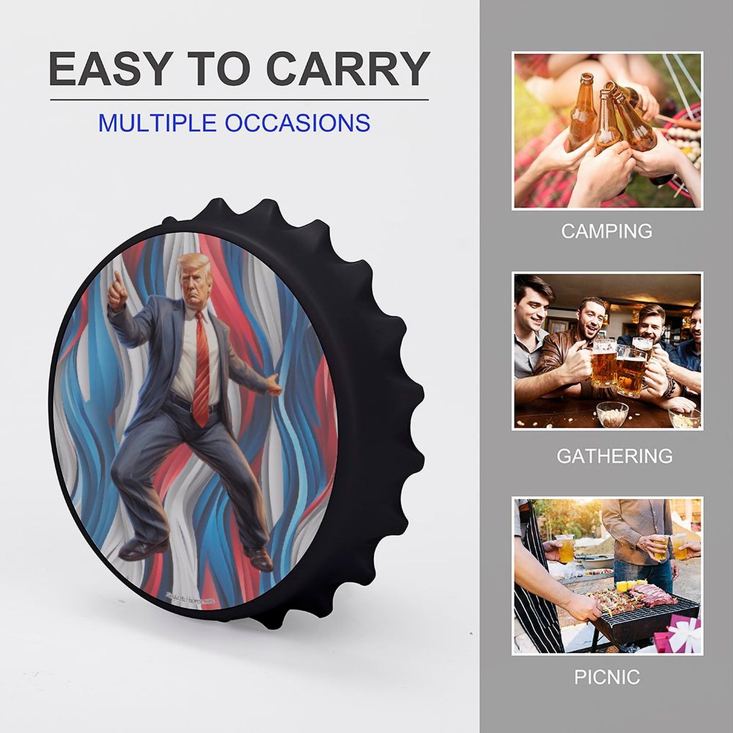 Donald Trump Dancing, 3” Magnetic Can Opener / Coaster / Fridge Decor