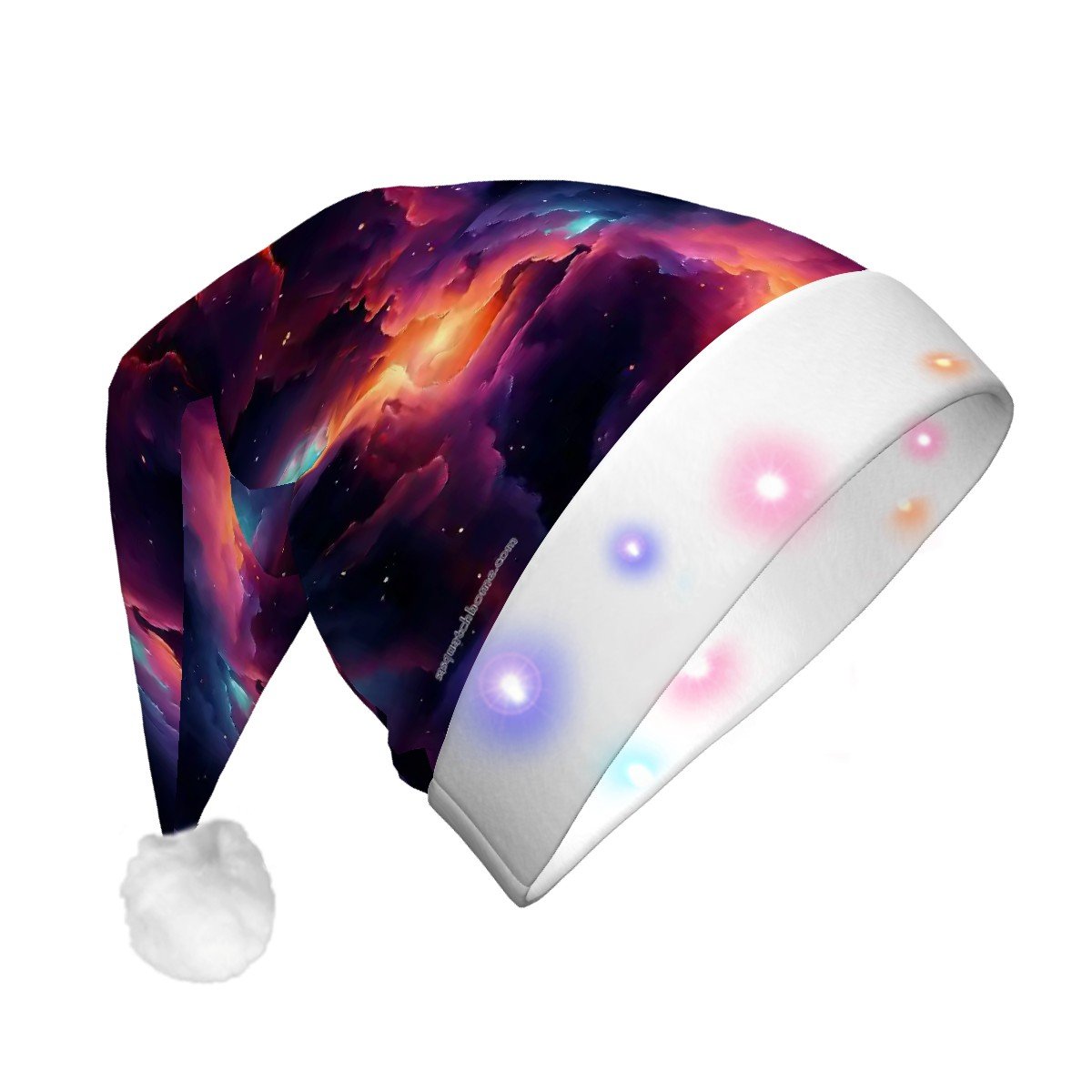 12 Galaxy Outer Space Designs, Adult Plush Santa Hat with Light