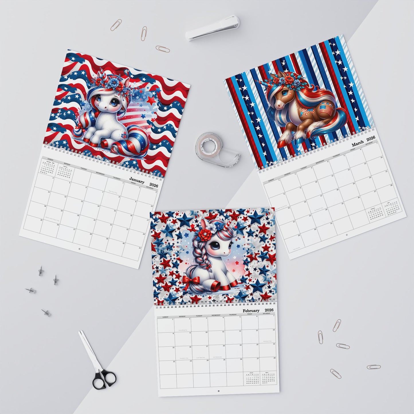 Patriot Unicorns 2026 8x11 inch Wall Calendar,  Personalize As Gift Home Decor, Gift for Holidays, Office Organization