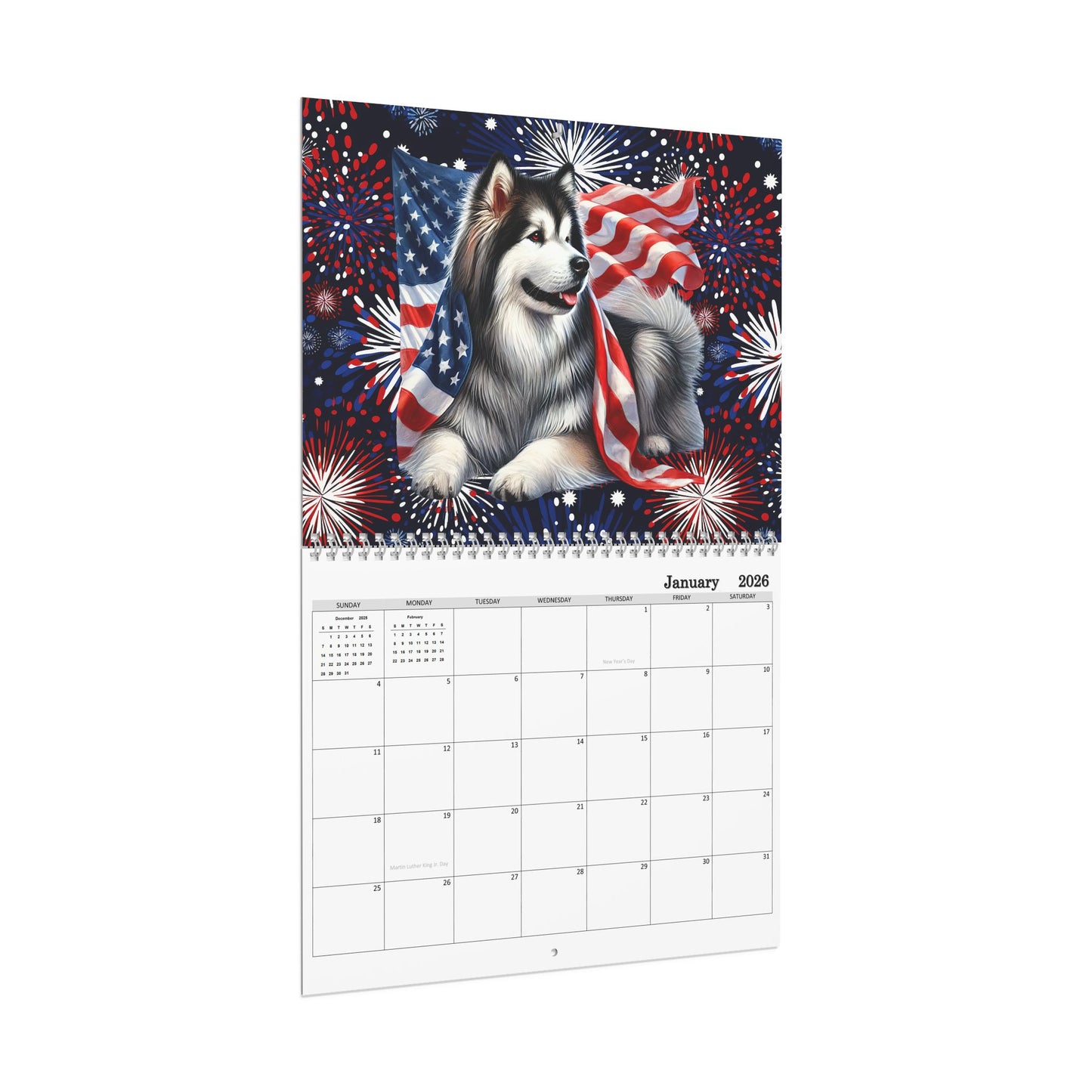 Patriotic Dog 8x11 inch Wall Calendar - American Flag Theme, 2024 Planner for Dog Lovers, Home Decor, Gift for Holidays, Office Organization