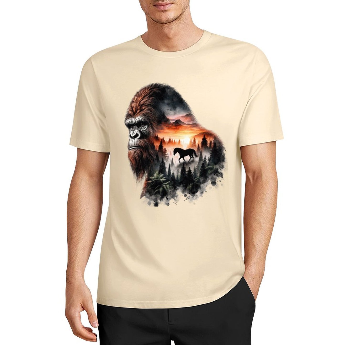 Bigfoot - Sasquatch Scenery Short Sleeve Cotton T-Shirt