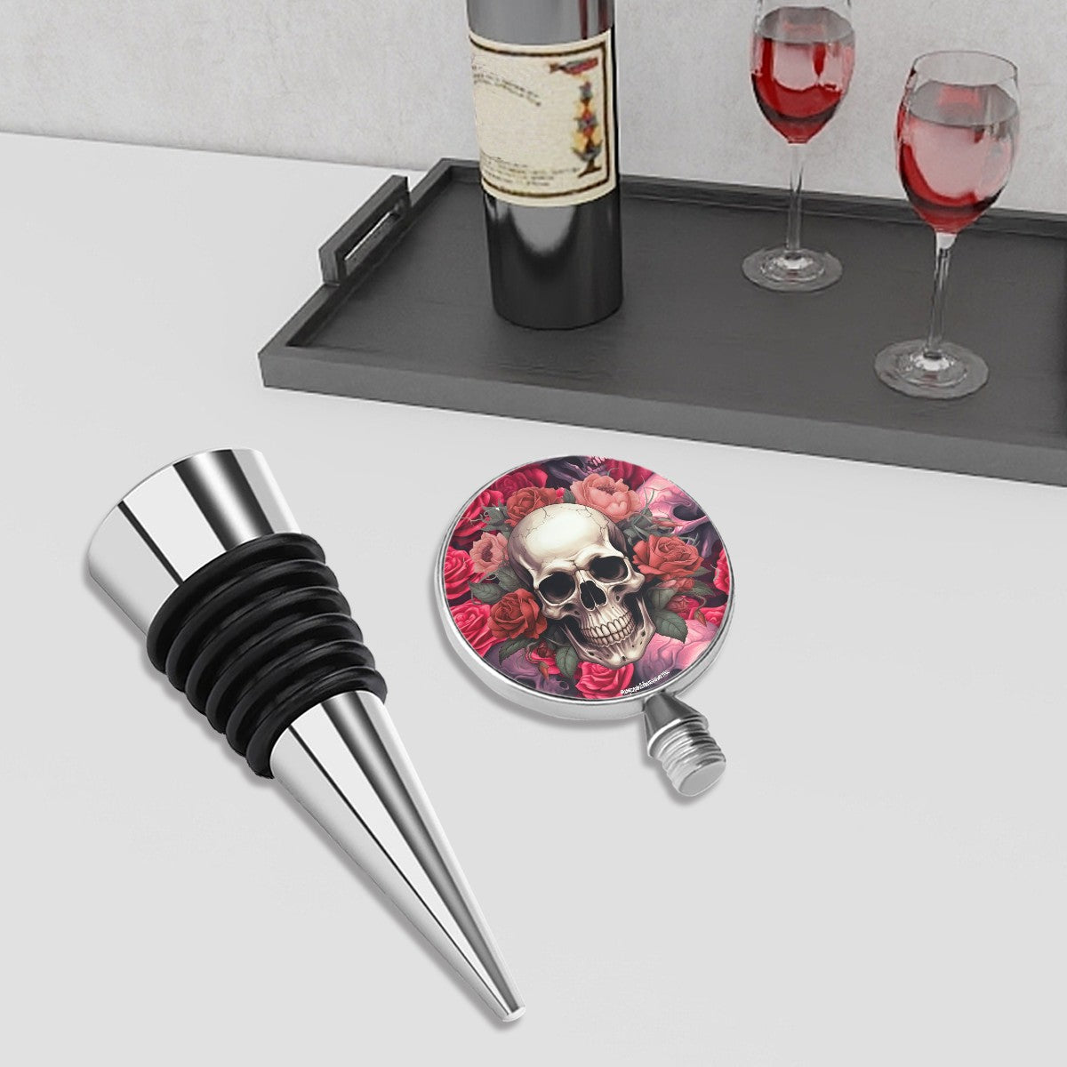 Skull on Roses, Wine Bottle Stopper