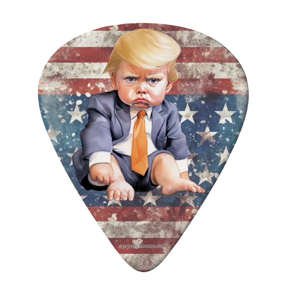 6 Guitar Picks with Keychain Snap Case- Baby Donald Trump – 3 Thicknesses