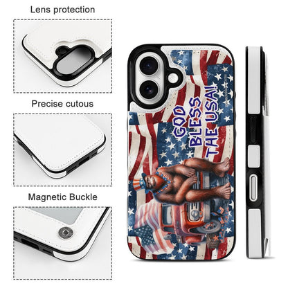 Patriotic Sasquatch / Bigfoot, iPhone 16 Faux Leather Wallet Case