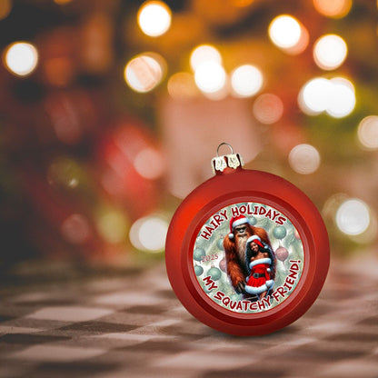 Sasquatch Santa & Sexy Gal Christmas Ball Ornaments